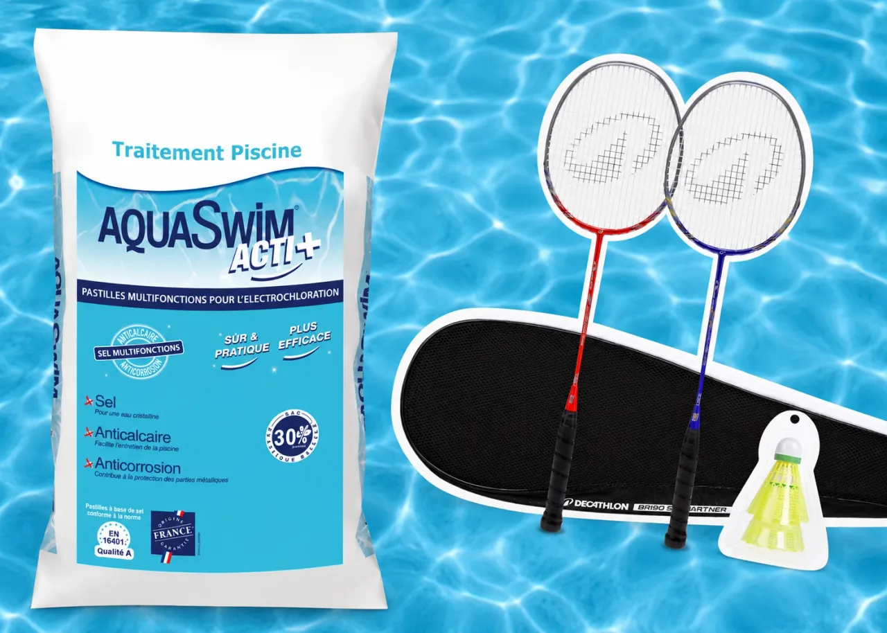 Traitez votre piscine au sel avec AQUASWIM ACTI+ et recevez un jeu de badminton