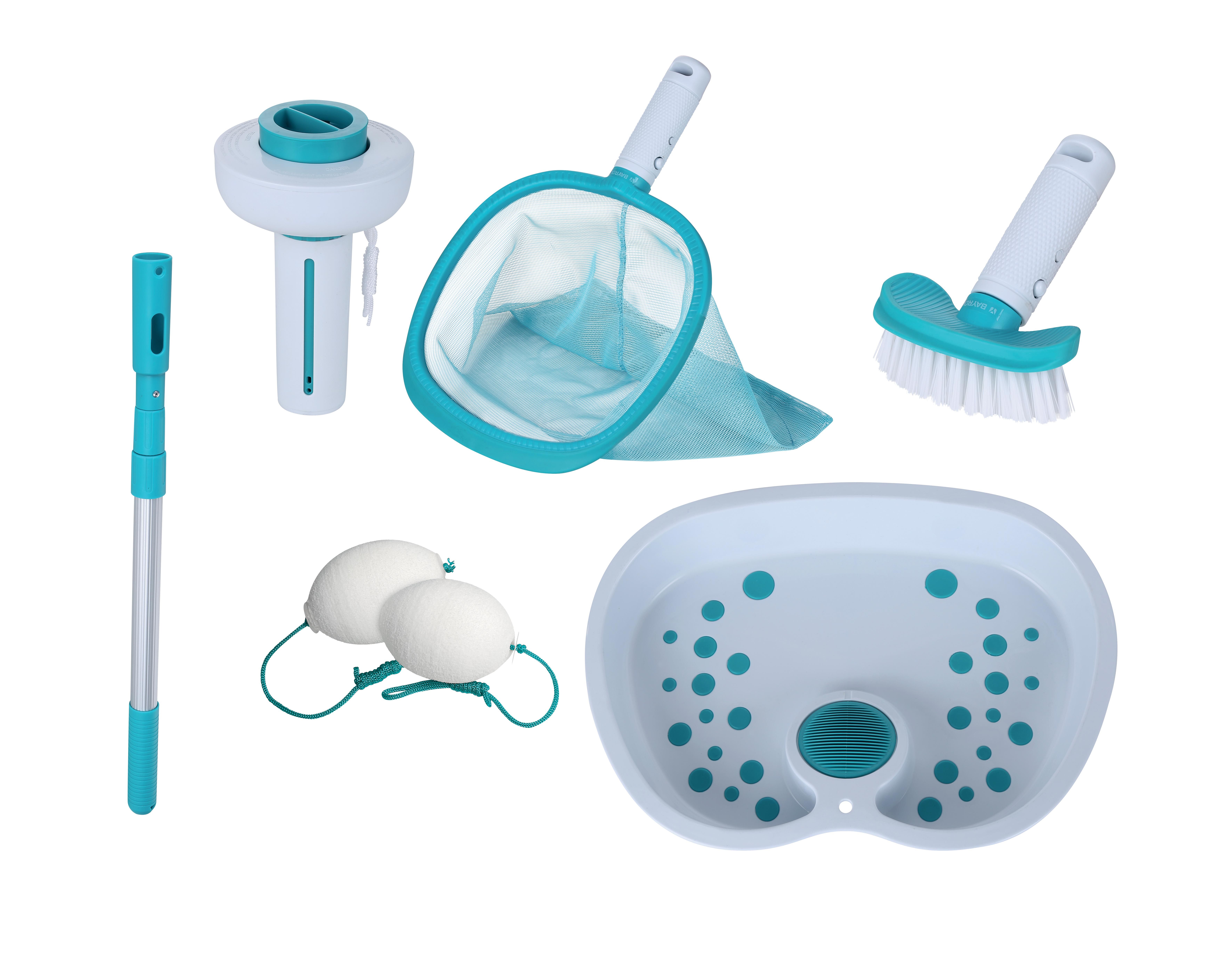 Epuisette, brosse incurvée, manche télescopique, éponge, mini-diffuseur flottant pour nettoyer les petites piscines et spas gonflables