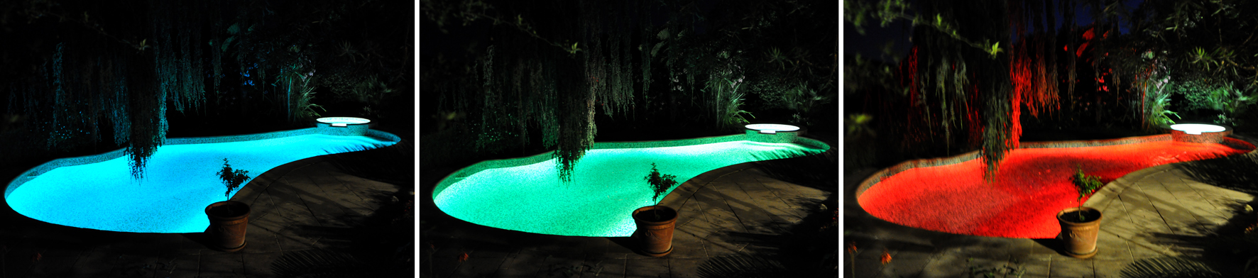 Des projecteurs LED pour colorer l'eau de la piscine