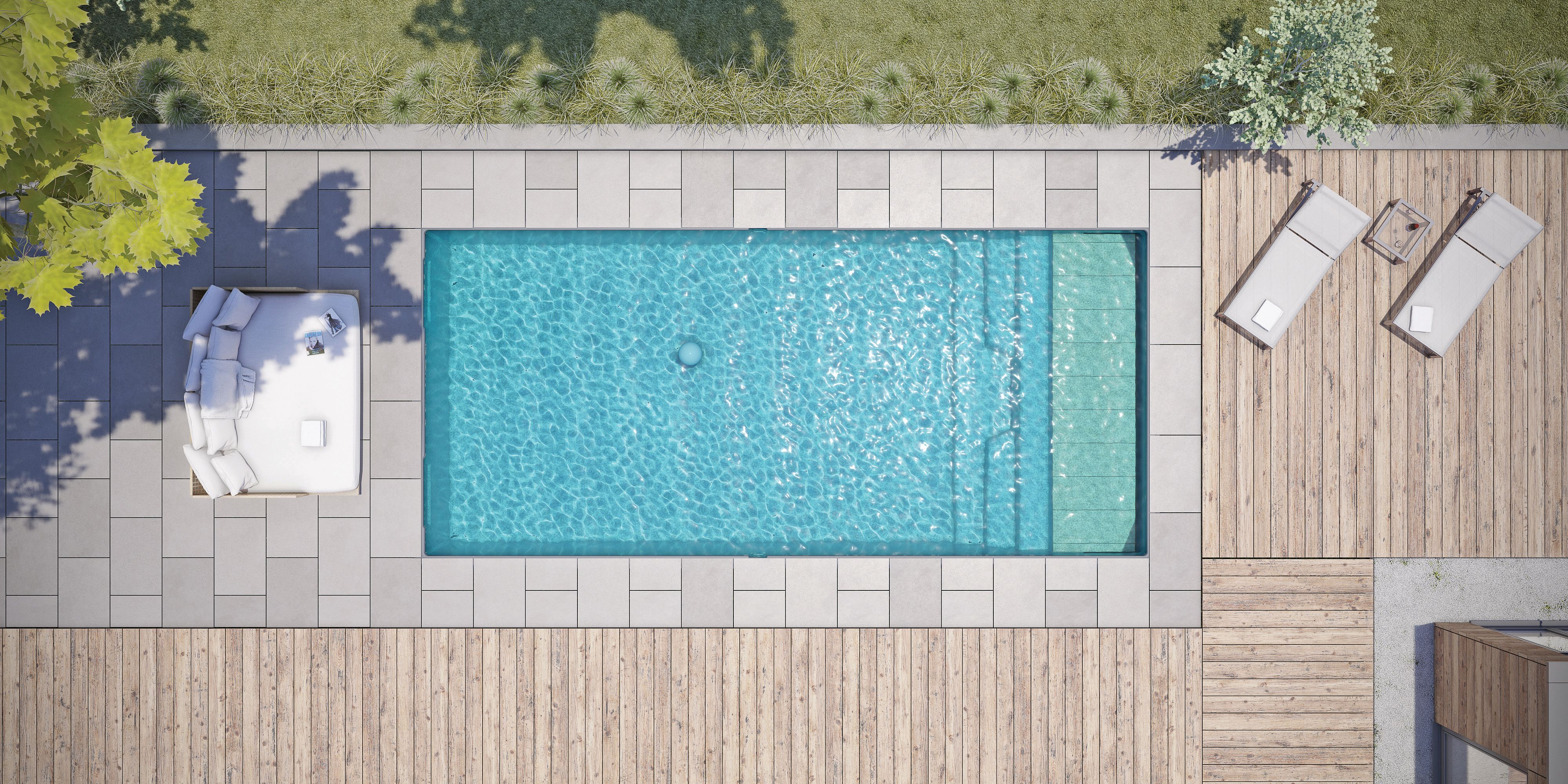 une piscine coque avec volet immerge signée Aboral Piscines