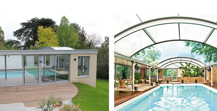 Une véritable pièce à vivre, entre piscine d’intérieur et piscine d’extérieur