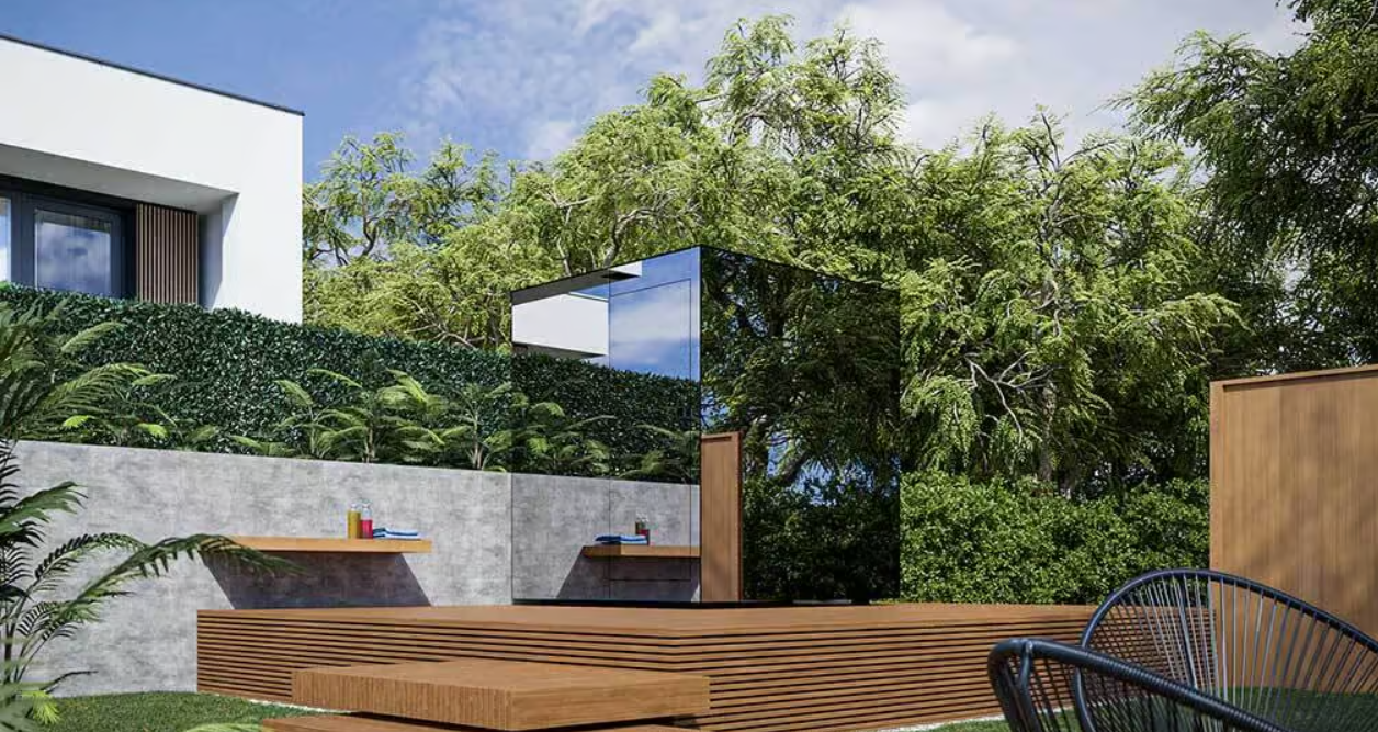 Le modèle Pano, nouveau sauna d'extérieur à effet miroir signé Clairazur