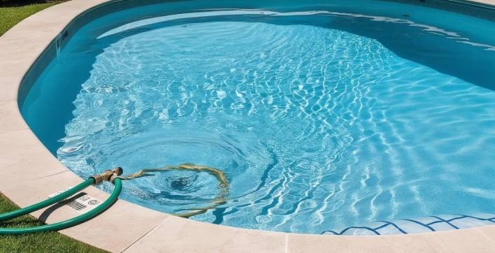Une piscine privée en train de se remplir