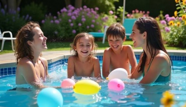 Une famille dans une petite piscine