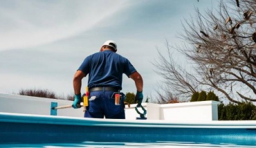 Une pisciniste travaillant sur la rénovation d'une piscine
