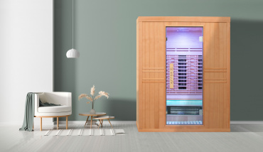 Un cabine sauna infrarouge avec panneaux tactiles de commande