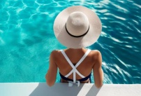 Une femme se prélassant dans une eau de piscine cristalline